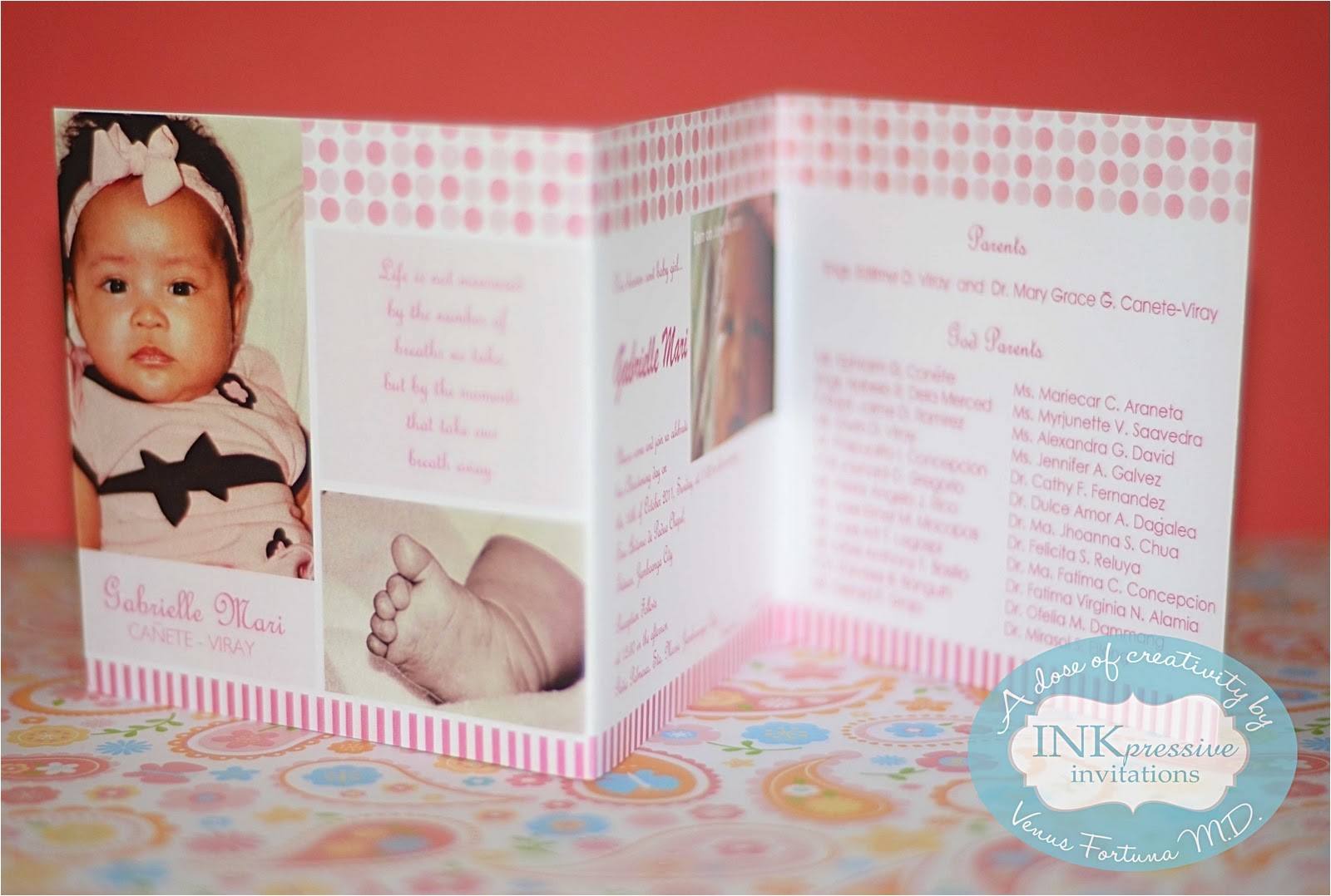 Baptismal Invitation for Baby Girl Philippines Christening Invitation Trifold Dots and Stripes