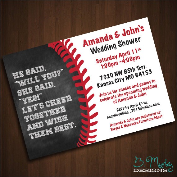 Baseball Bridal Shower Invitations Baseball themed Wedding Shower Invitation Printable