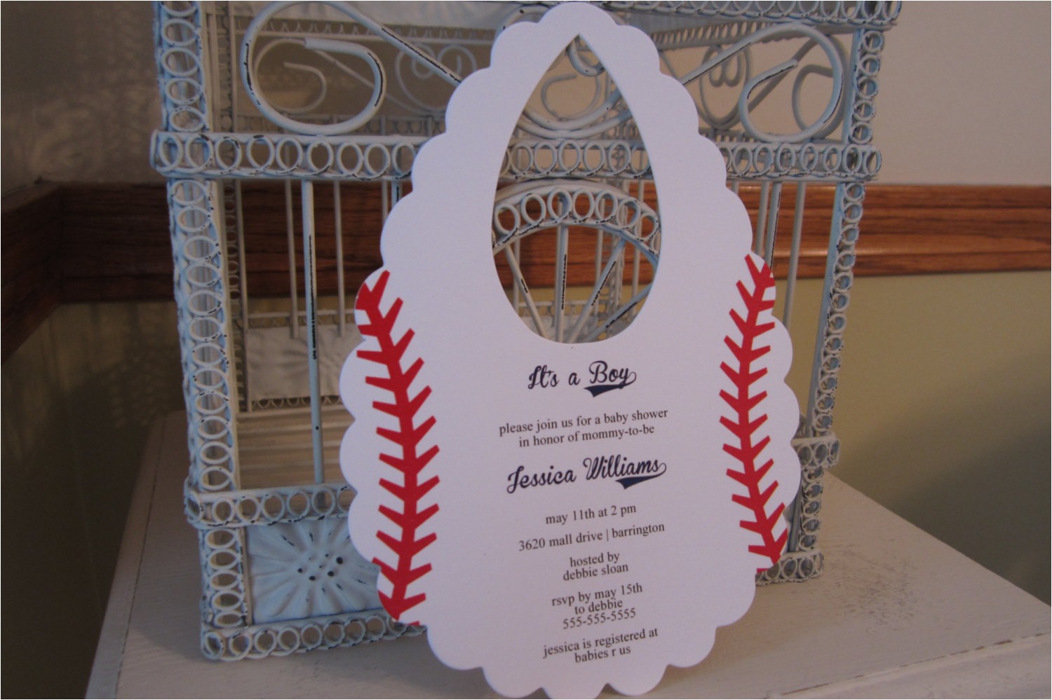 Baseball themed Baby Shower Invites Baseball themed Baby Shower Invitation Custom Bib Die Cut