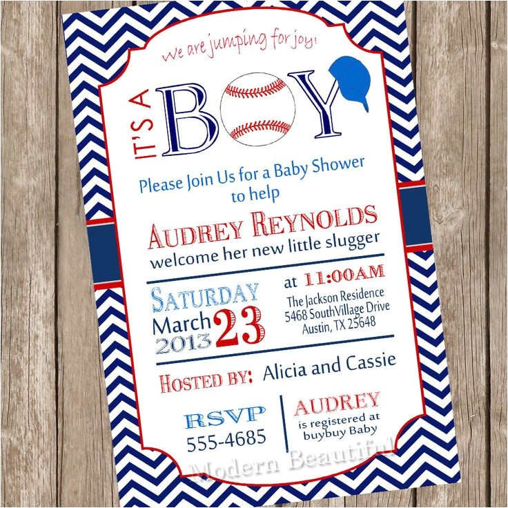 Baseball themed Baby Shower Invites Chevron It S A Boy Baseball Baby Shower Invitation Red