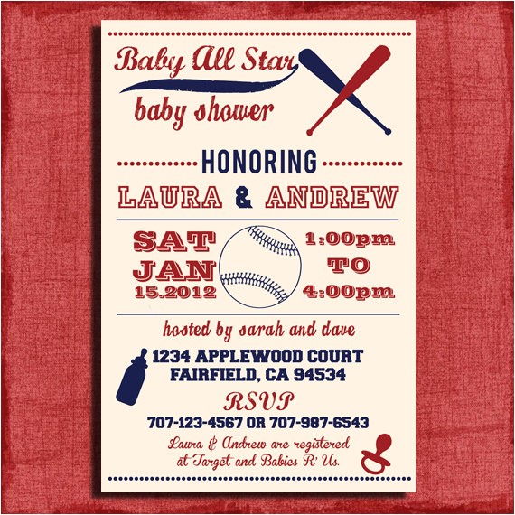 Baseball themed Baby Shower Invites Printable Baby Shower Baseball themed 4×6 or 5×7