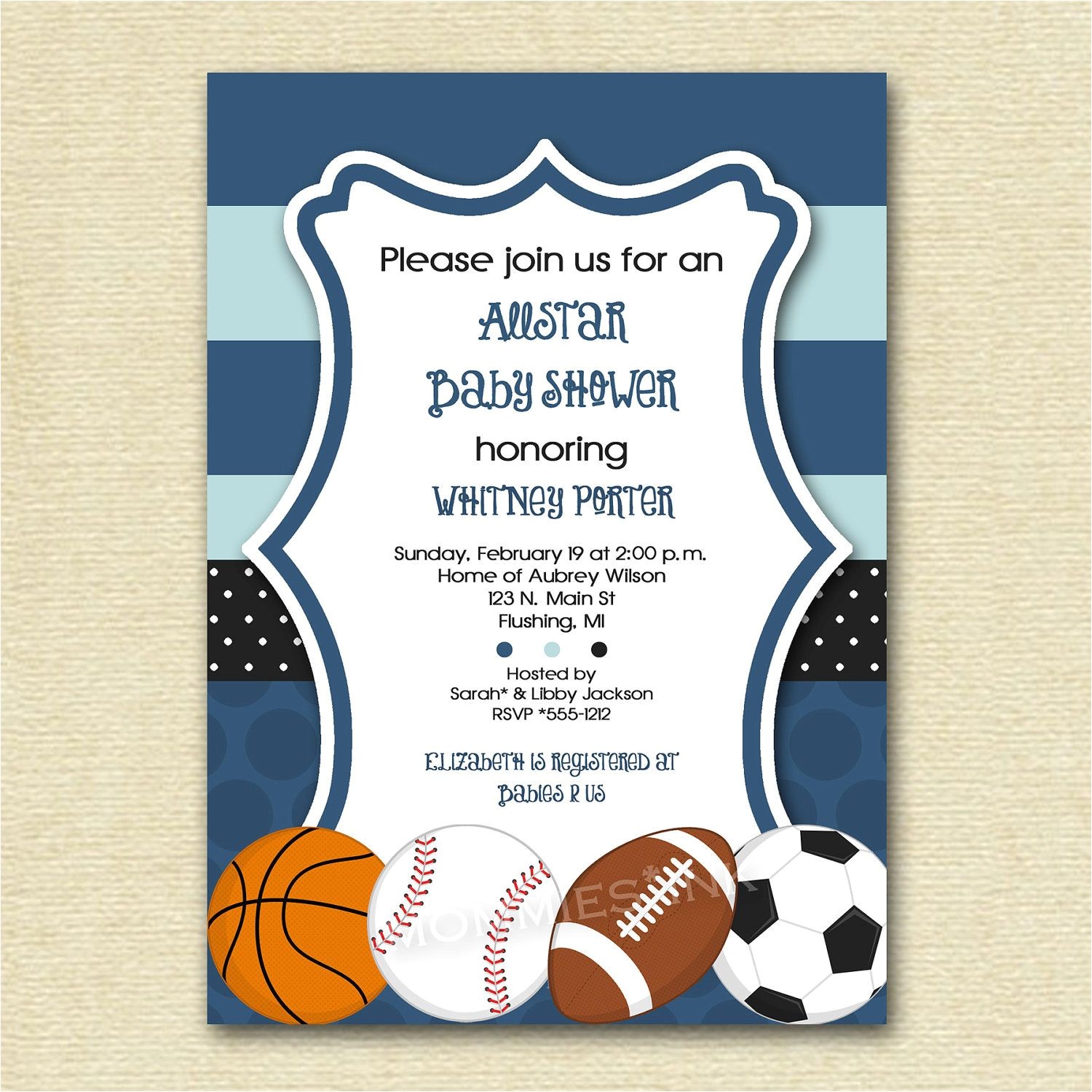 Basketball themed Baby Shower Invitations Mod Allstar Sports theme Baby Shower or Birthday Party