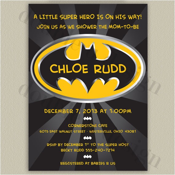 Batman Baby Shower Invitation Templates Batman Baby Shower Invitation Personalized Printable