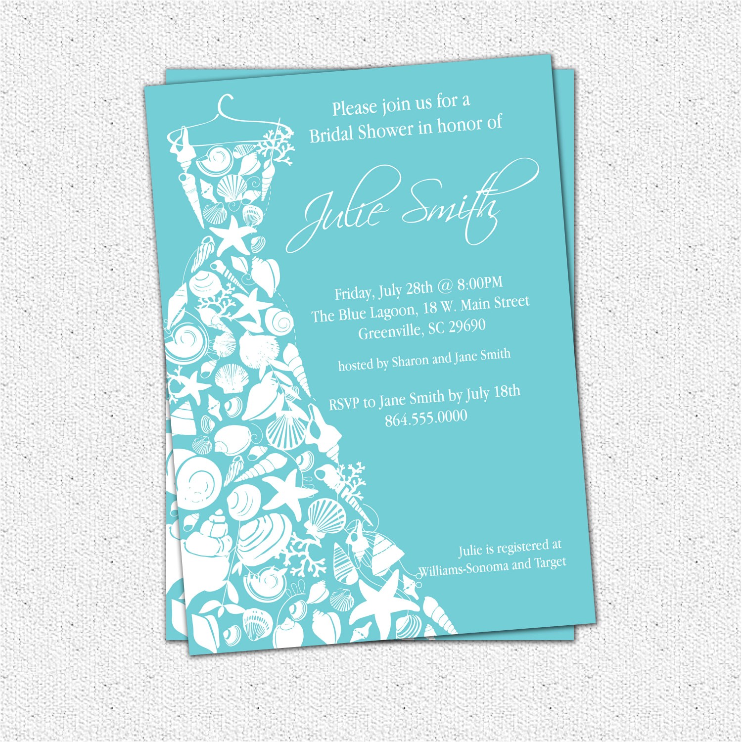 Beachy Bridal Shower Invitations Bridal Shower Invitation Seashell Dress Elegant Sea Shell