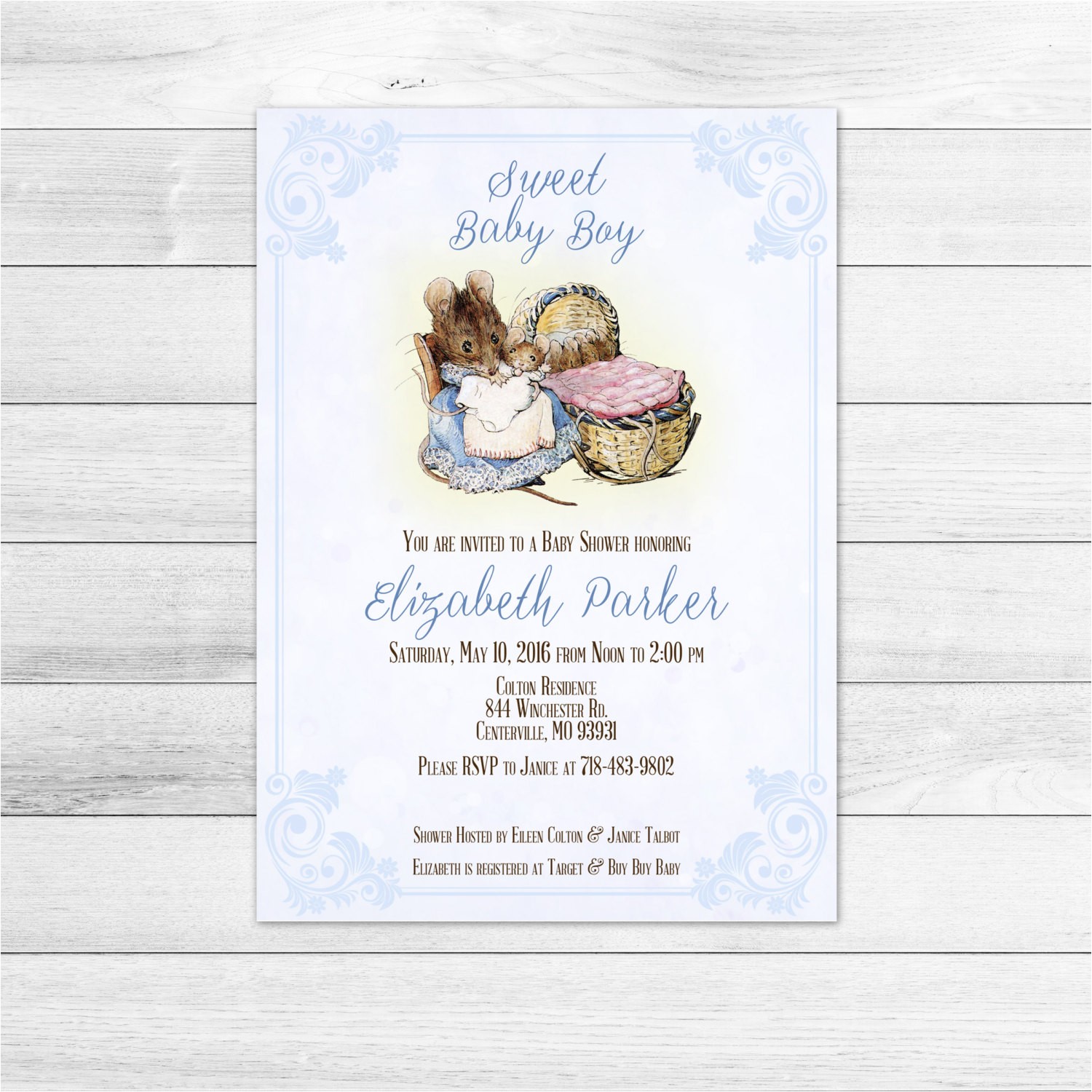 Beatrix Potter Baby Shower Invitations Beatrix Potter Baby Shower Invitation Blue Boy Hunca Munca