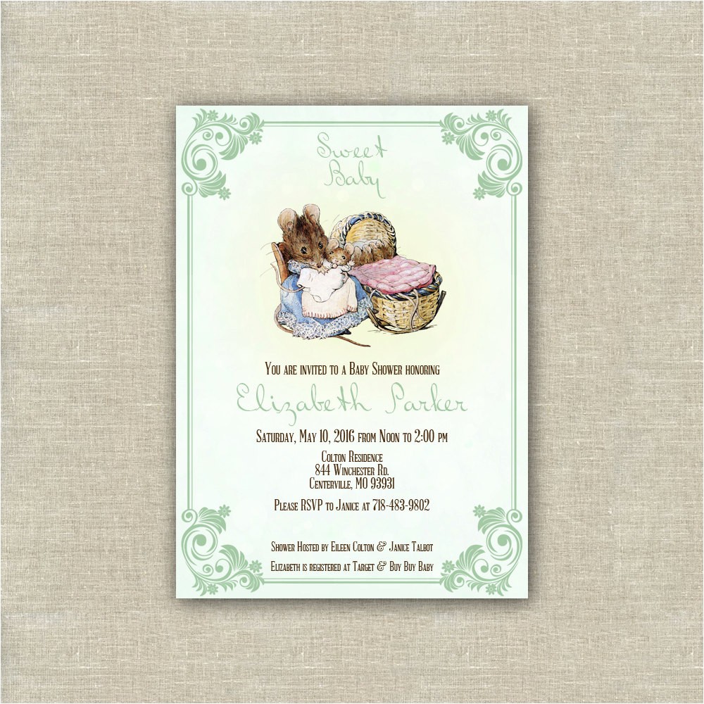 Beatrix Potter Baby Shower Invitations Beatrix Potter Baby Shower Invitation Gender by Whiteplumink