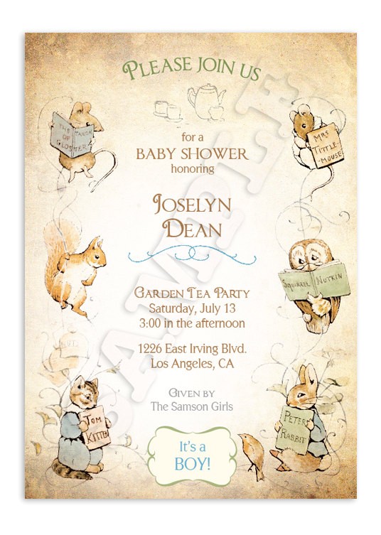 Beatrix Potter Birthday Invitations Beatrix Potter Baby Shower Invitation