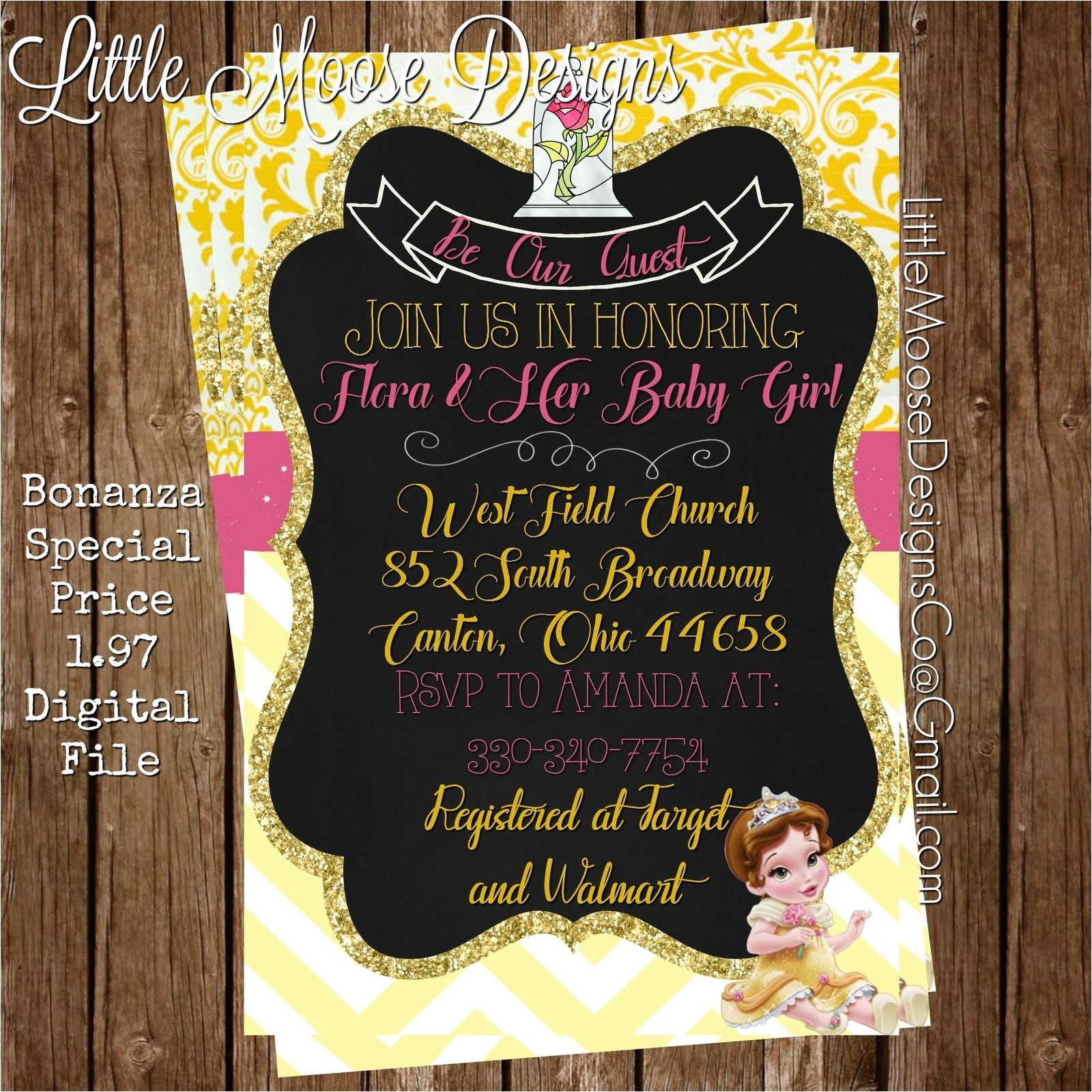 Beauty and the Beast Baby Shower Invitations Beauty and the Beast Belle Baby Shower Invitation Be