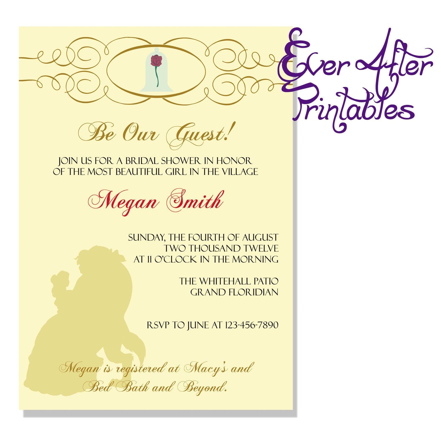 Beauty and the Beast Bridal Shower Invitations Beauty and the Beast Invite Disney Wedding Beauty and