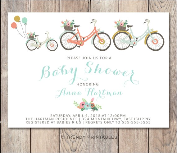 Bicycle Baby Shower Invitations Baby Shower Invitation Bicycle Baby Shower by Trendyprintables