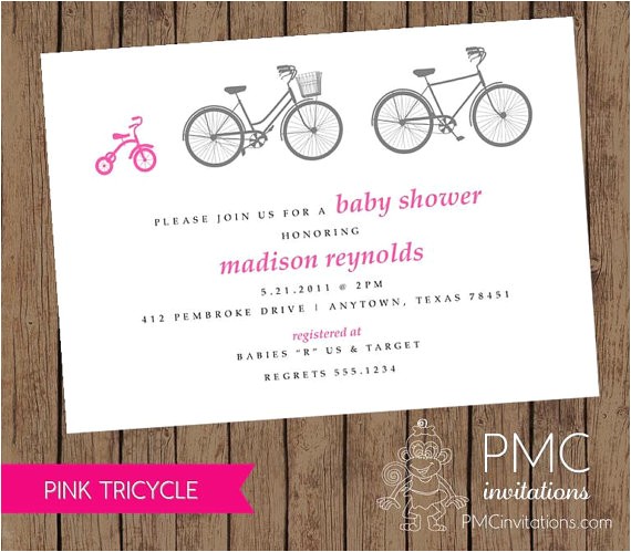 Bicycle Baby Shower Invitations Bicycle Tricycle Girl Baby Shower Birth Announcement Bicycle Baby Shower Invitations Bicycle Tricycle Girl Baby Shower Birth Announcement