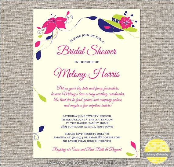 Big Hat Bridal Shower Invitations Big Hats and Fascinators Custom Bridal Shower Invitation