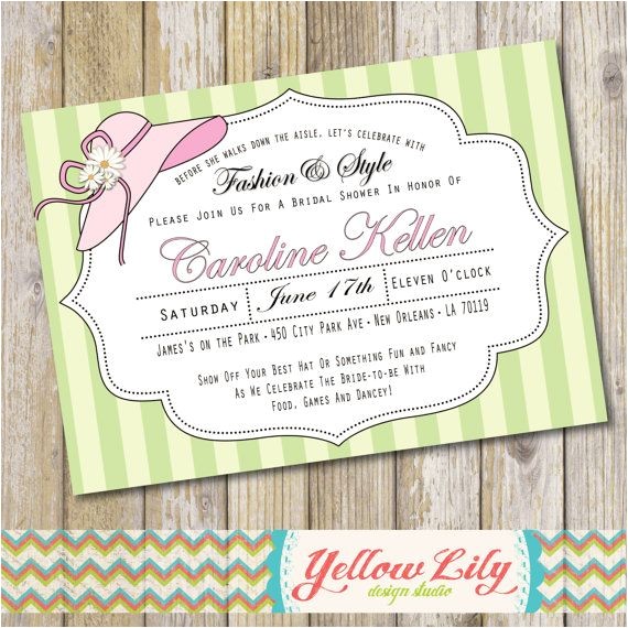 Big Hat Bridal Shower Invitations Pink and Green Garden Hat Party Bridal Shower Invitation
