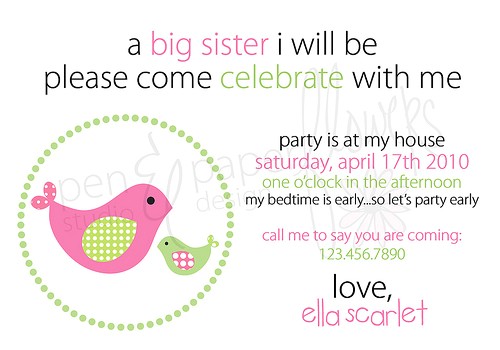 Big Sister Baby Shower Invitations Pen Paper Flowers My Shoppe Big Sister Invites