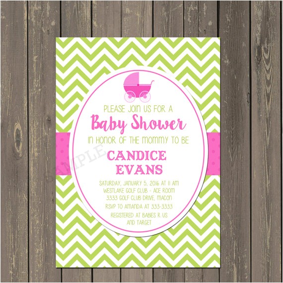 Big Sister Baby Shower Invitations Stroller Baby Shower Invitation Preppy Hot Pink and Green