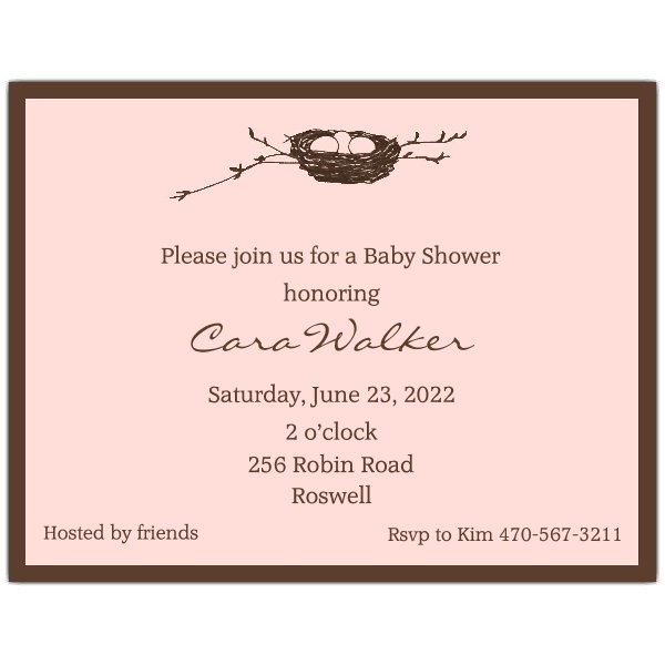 Bird Nest Baby Shower Invitations Birds Nest Pink Baby Shower Invitations Paperstyle