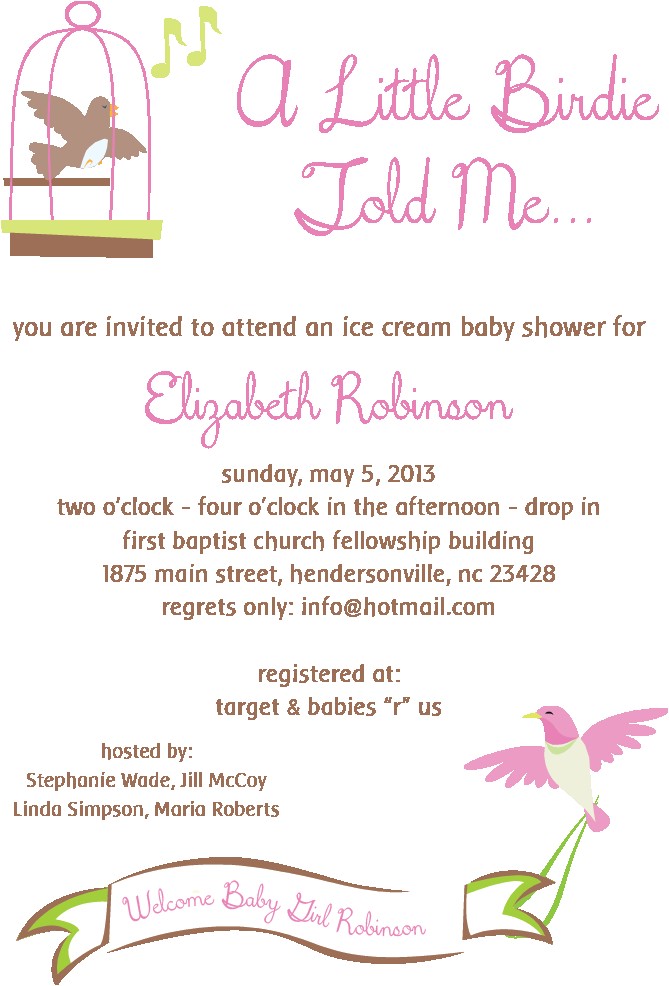 Bird themed Baby Shower Invitations A Little Birdy told Me