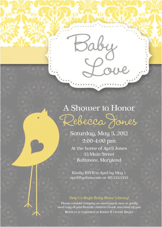 Bird themed Baby Shower Invitations Baby Bird theme Baby Shower Invitation Grey by