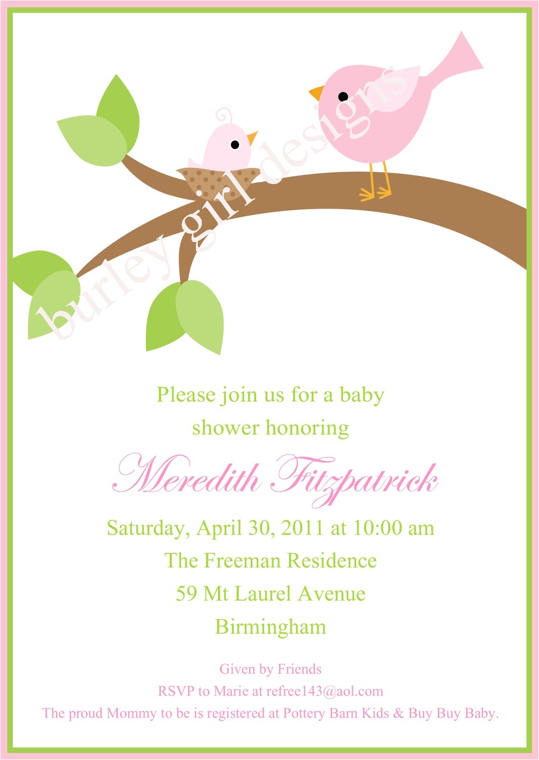 Bird themed Baby Shower Invitations Baby Shower Bird Invitations