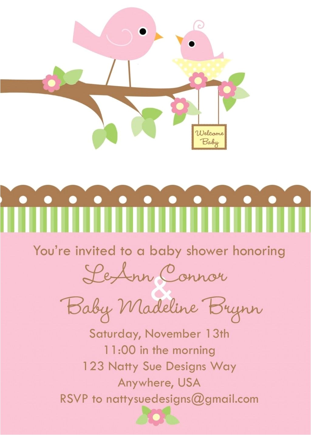 Bird themed Baby Shower Invitations Cute Pink Mommy and Baby Bird Baby Shower Invitation with