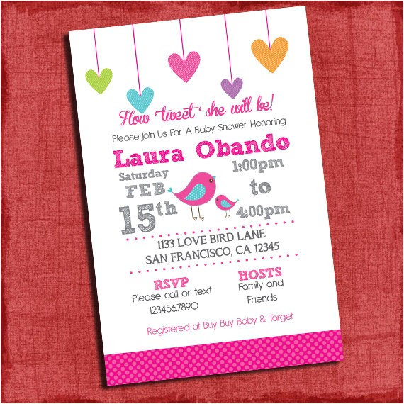 Bird themed Baby Shower Invitations Printable Bird themed Baby Girl Baby Shower with Hearts