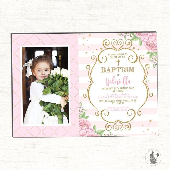Birthday and Baptism Invitation Baptism Invitation Girl Pink and Gold Floral Christening