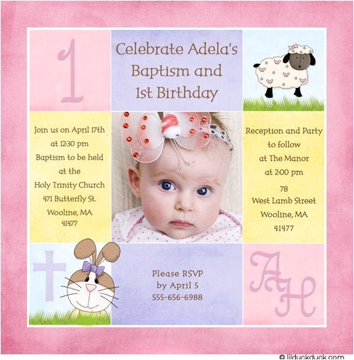 Birthday Baptism Invitation Wording 1st Birthday and Christening Baptism Invitation Sample
