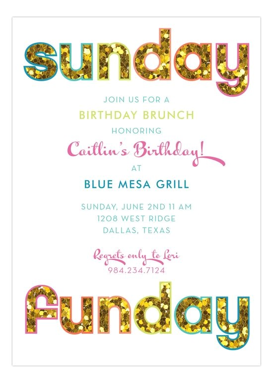 Birthday Brunch Invitations Glitter Sunday Funday Invitation
