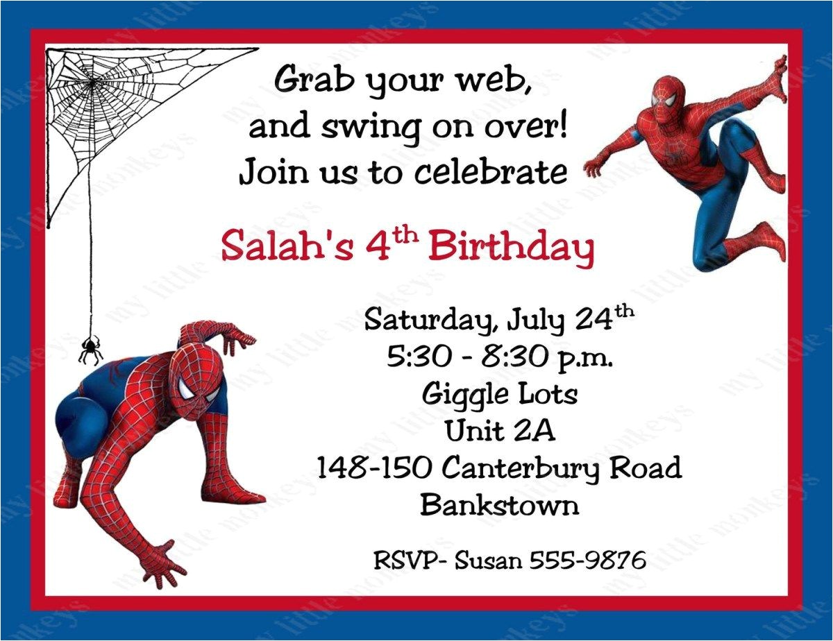 Birthday Invitation Card Spiderman theme Spiderman Birthday Invitations Personalized Free