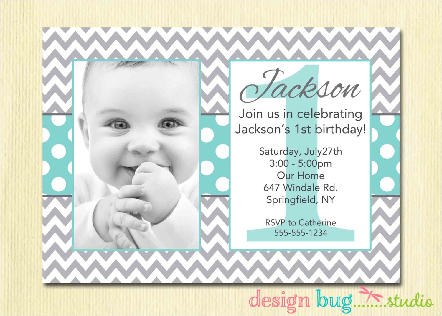 Birthday Invitation Cards for 1 Year Old Boy Boy S Chevrons and Polka Dots Birthday Invitation Gray