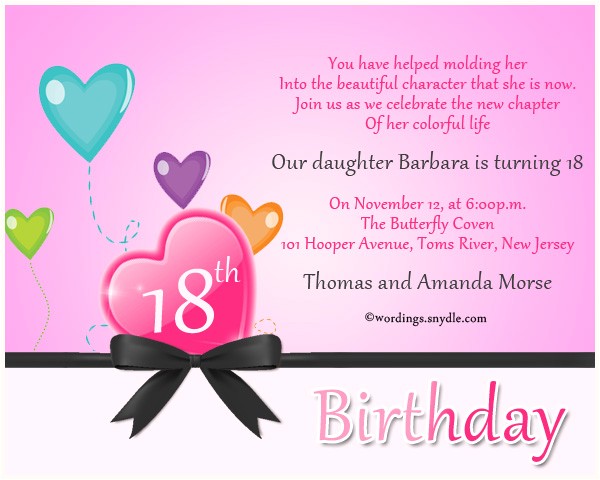 Birthday Invitation Sms for Daughter 18th Birthday Party Invitation Wording Wordings and Messages