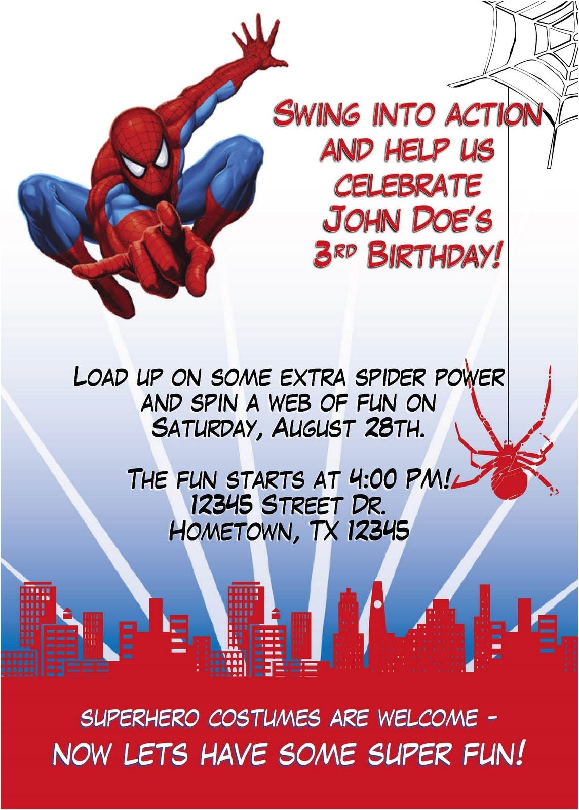 Birthday Invitation Spiderman theme Spiderman Birthday Party Leslie Designs Stuff Spiderman