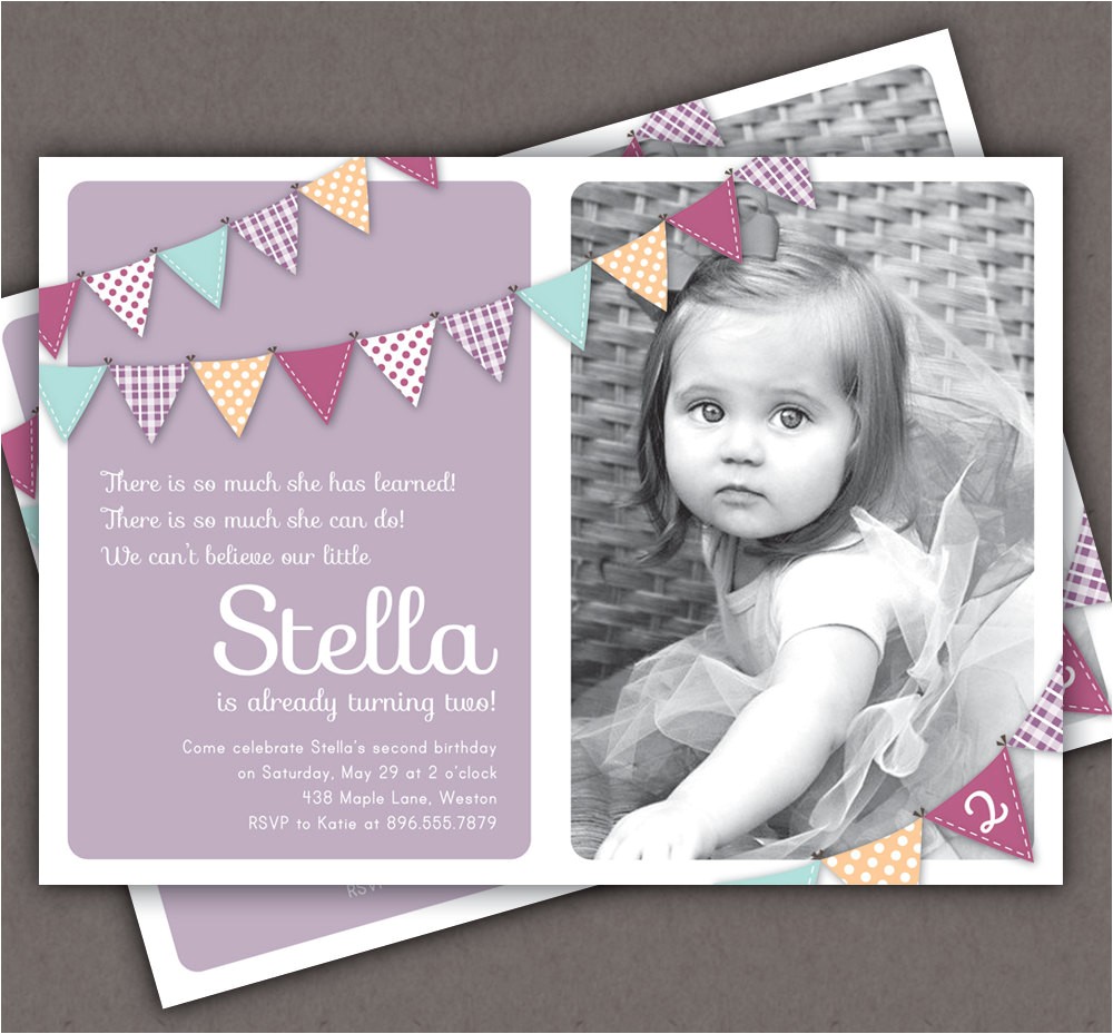 Birthday Invitation Wordings for 1 Year Old Bunting Invitation Printable Invite 1 Year Old 2 Year