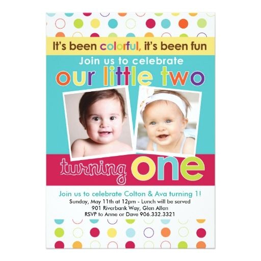 Birthday Invitations for Twins First Birthday Colorful Fun Twins First Birthday Invitation