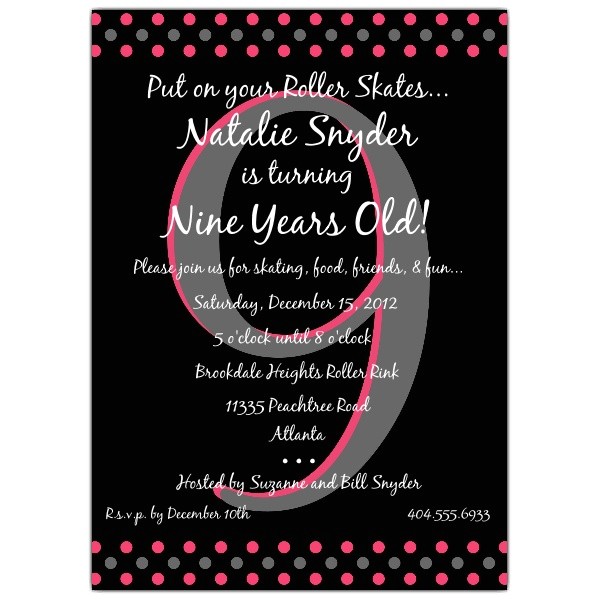 Birthday Invite Wording for 9 Year Old Disco Dots Hot Pink 9th Birthday Invitations Paperstyle