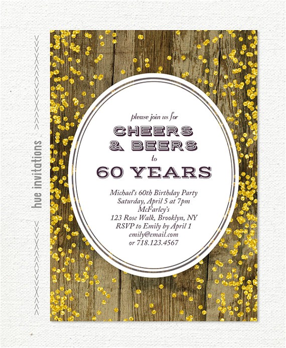 Birthday Party Invitations for 60 Year Old 60th Birthday Invitation for Men Cheers & Beers to 60 Years