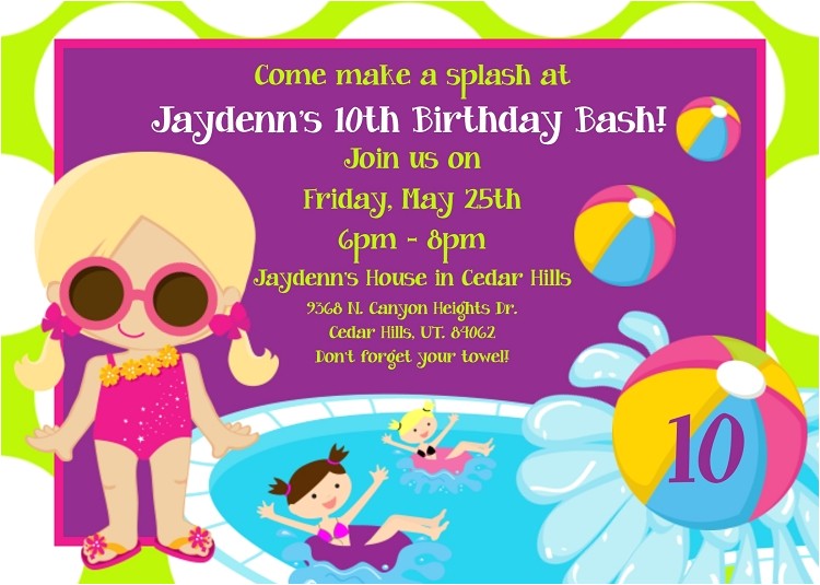 Birthday Pool Party Invitation Wording Birthday Pool Party Invitations