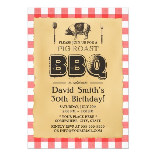 Birthday Roast Invitations Classic Red Plaid Pig Roast Bbq Birthday Party 5×7 Paper