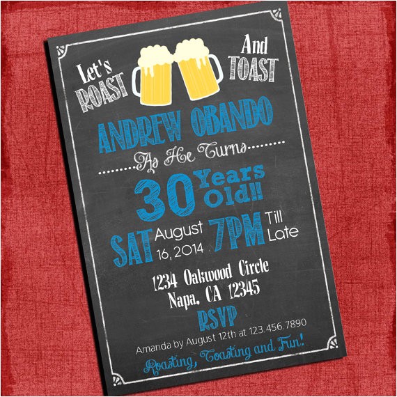 Birthday Roast Invitations Roast and toast Beer Cheers Chalkboard Style Birthday