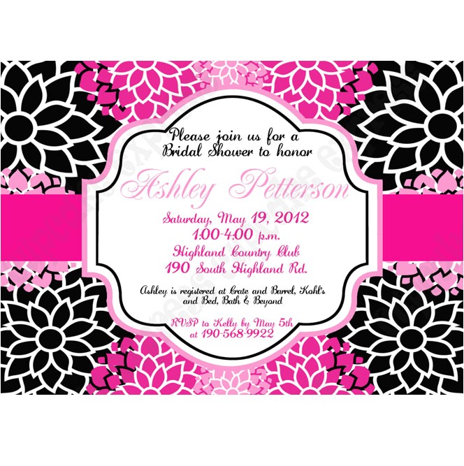 Black and Pink Bridal Shower Invitations Bridal Shower and Wedding Invitations