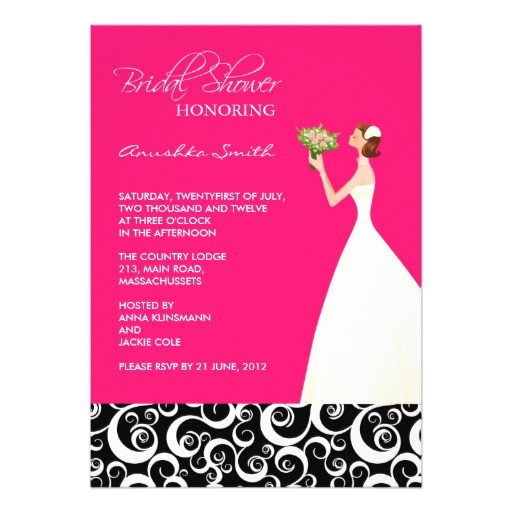 Black and Pink Bridal Shower Invitations Hot Pink and Black Bridal Shower Invitations 5" X 7
