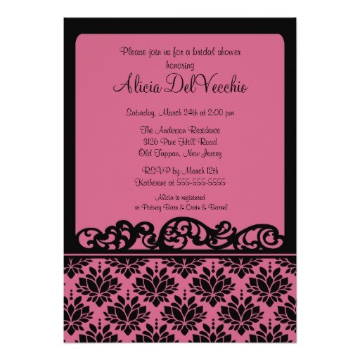 Black and Pink Bridal Shower Invitations Pink & Black Damask Bridal Shower Invitation 5" X 7