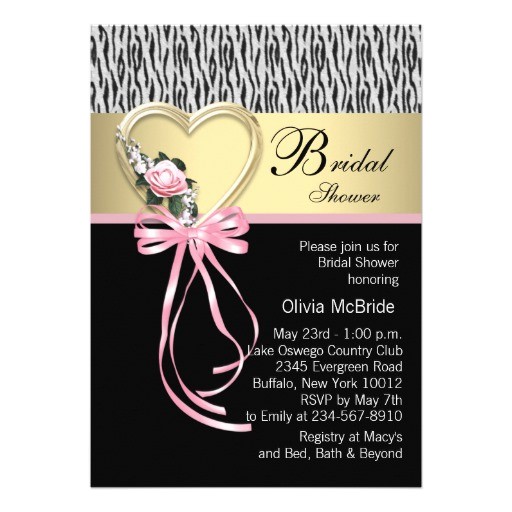 Black and Pink Bridal Shower Invitations Pink Zebra Black Gold Zebra Bridal Shower 5" X 7