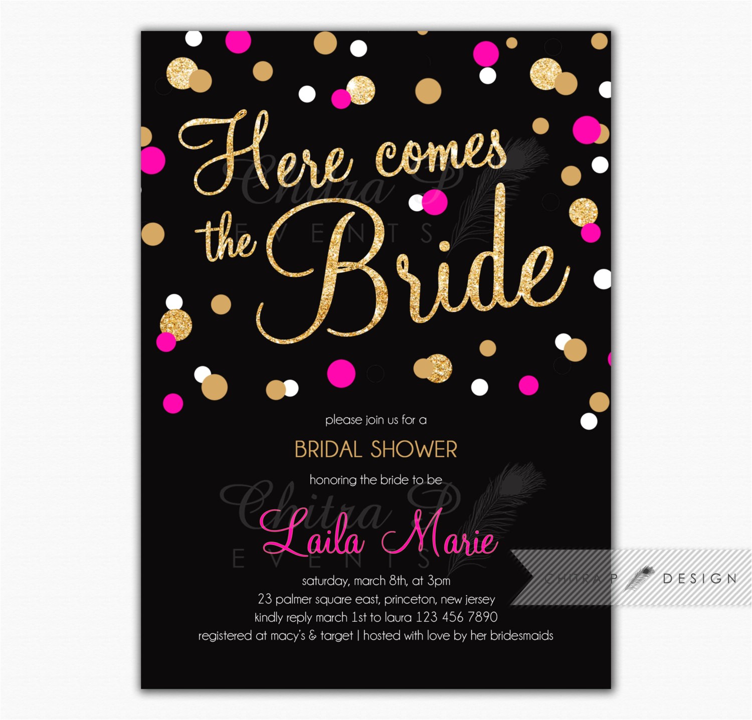 Black and Pink Bridal Shower Invitations Request A Custom order and Have something Made Just for You