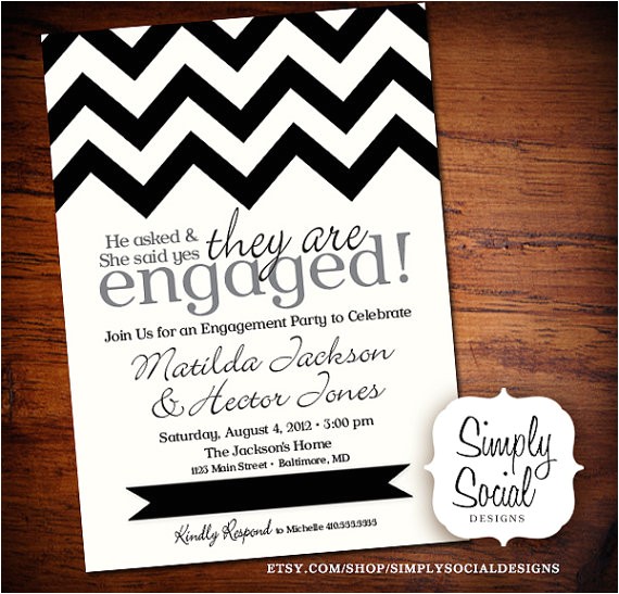 Black and White Engagement Party Invitations Black and White Chevron Engagement Party Invitation