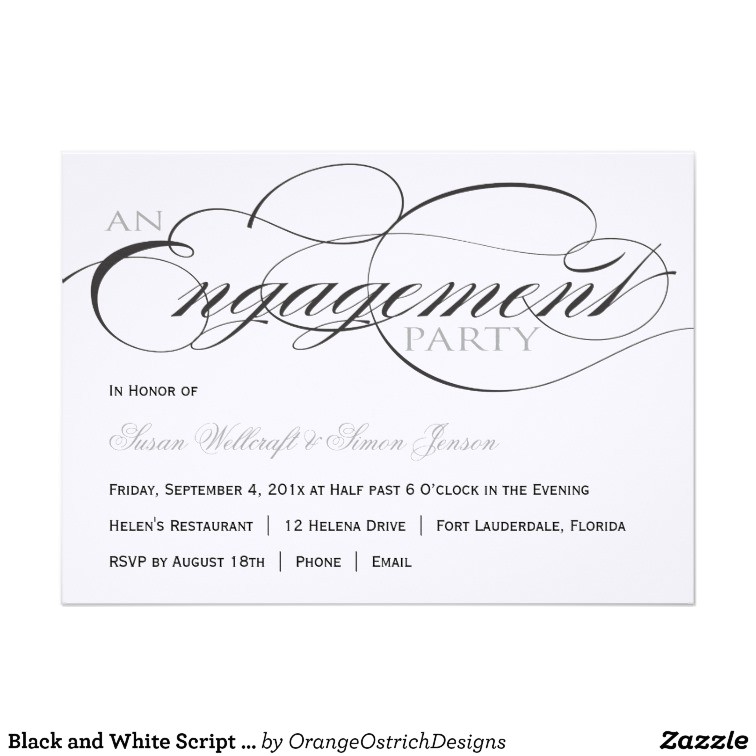 Black and White Engagement Party Invitations Black and White Script Engagement Party Invitation