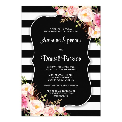 Black and White Engagement Party Invitations Black and White Stripe Engagement Party Invitation Zazzle