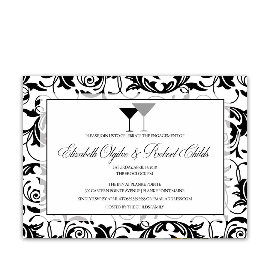 Black and White Engagement Party Invitations Engagement Party Invitations Damask Black and White