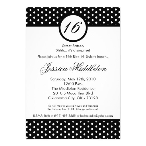 Black and White Polka Dot Birthday Invitations 5×7 Black White Polka Dot 16th Birthday Invitation 5 Quot X 7