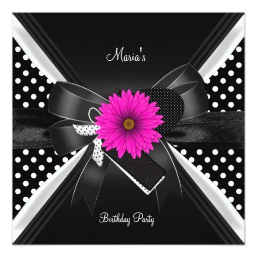 Black and White Polka Dot Birthday Invitations Birthday Party Spot Polka Dot Black White Pink Invitation